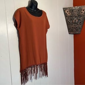 Jon & Anna Fringed long blouse or short dress. Size M. Rust Color.